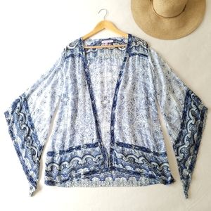 Calypso St Barth Blue & White Beaded "Amantha" Open Front Jacket SIZE X-Small